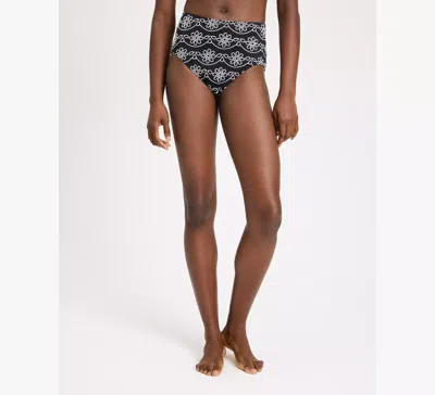 Kate Spade Eyelet High Waist Bikini Bottom In Black