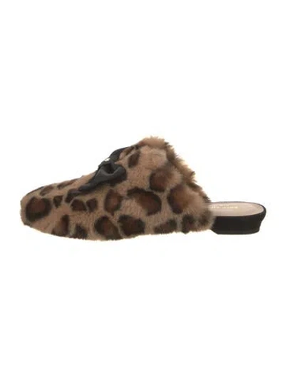 Pre-owned Kate Spade Faux Fur Animal Print Mules W/ Tags In Neutral