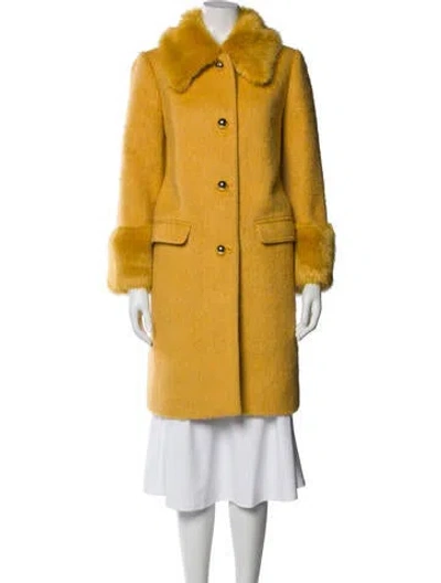 Pre-owned Kate Spade Faux Fur Faux Fur Coat In Yellow