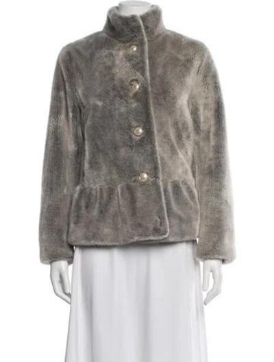 Pre-owned Kate Spade Faux Fur Faux Fur Jacket In Gray