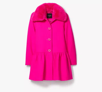Kate Spade Faux Fur Flounce Wool Coat In Pink