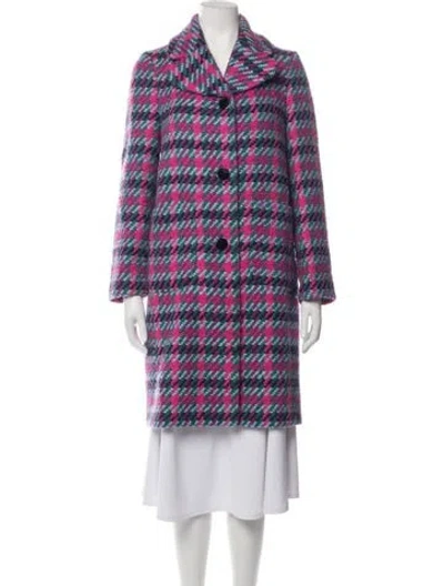 Pre-owned Kate Spade Faux Fur Plaid Print Coat In Blue