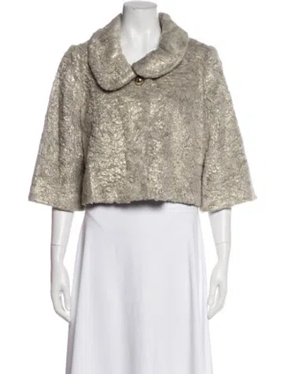 Pre-owned Kate Spade Faux Fur Printed Evening Jacket In Neutral