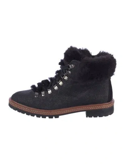 Pre-owned Kate Spade Faux Fur Trim Combat Boots In Blue