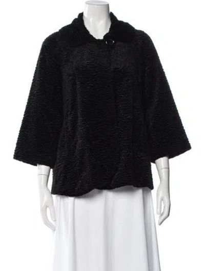 Pre-owned Kate Spade Faux Fur Tweed Pattern Evening Jacket In Black