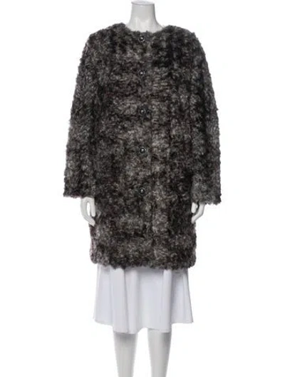 Pre-owned Kate Spade Faux Fur Tweed Pattern Faux Fur Jacket In Gray