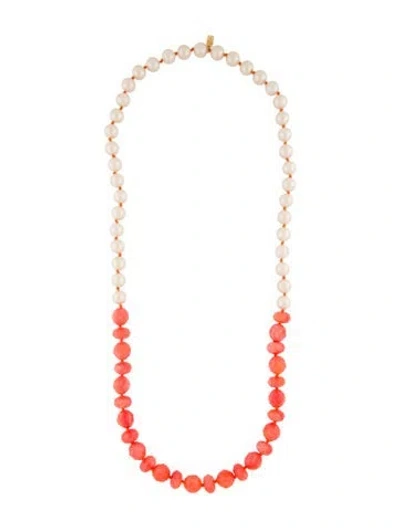 Pre-owned Kate Spade Faux Pearl & Bead Strand Necklace, 32" In Multi