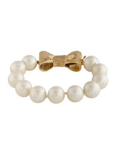 Pre-owned Kate Spade Faux Pearl & Bow Bracelet, 7" In White