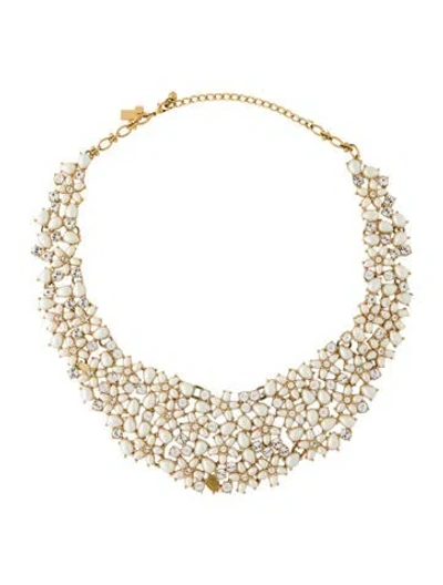 Pre-owned Kate Spade Faux Pearl & Crystal Collar Necklace, 15" In White
