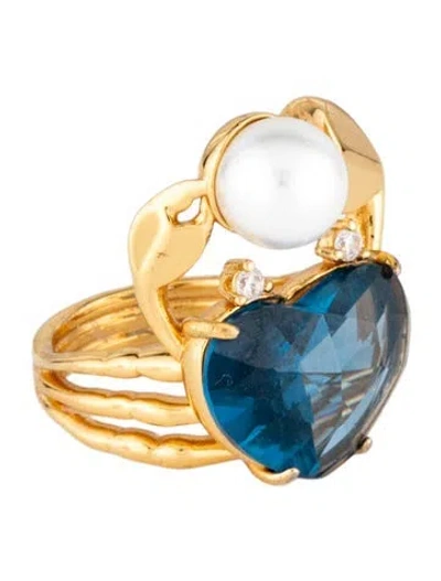 Pre-owned Kate Spade Faux Pearl & Crystal Crab Cocktail Ring In Multicolor