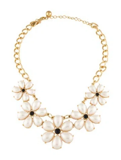 Pre-owned Kate Spade Faux Pearl & Crystal Flower Collar Necklace, 20" In Black