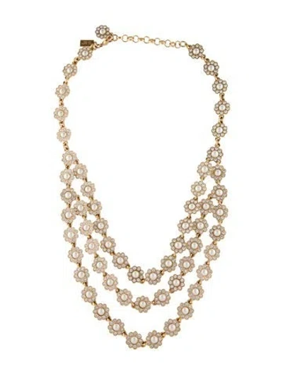 Pre-owned Kate Spade Faux Pearl & Crystal Multistrand Necklace, 18" In White
