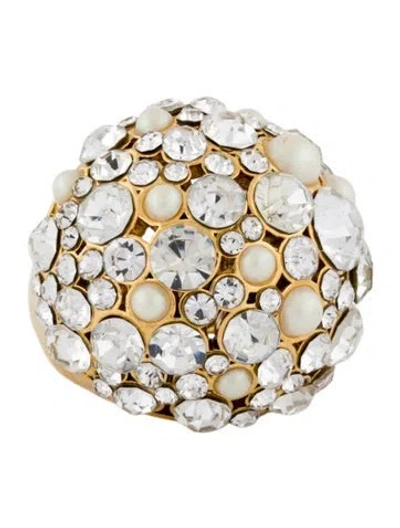 Pre-owned Kate Spade Faux Pearl & Crystal Pick A Pearl Cocktail Ring