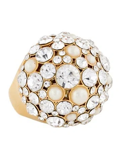 Pre-owned Kate Spade Faux Pearl & Crystal Pick A Pearl Cocktail Ring In Clear/white