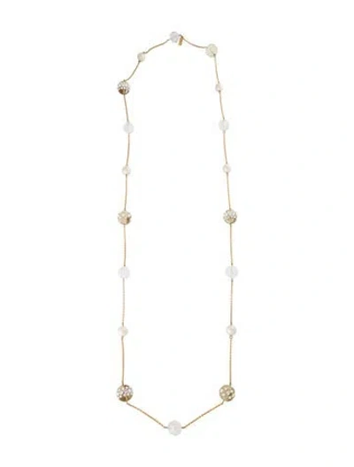 Pre-owned Kate Spade Faux Pearl And Crystal Station Necklace, 24", 24" In Multi