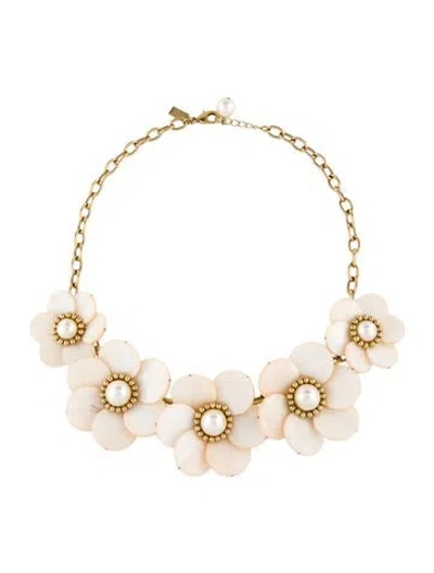 Pre-owned Kate Spade Faux Pearl & Mother-of-pearl Flower Collar Necklace, 18" In Neutral