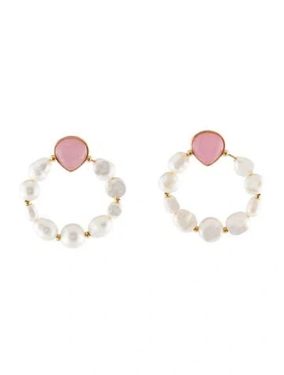 Pre-owned Kate Spade Faux Pearl & Resin Door Knocker Hoop Earrings In Multi
