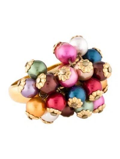 Pre-owned Kate Spade Faux Pearl Bauble Ring In Blue/brown/burgundy