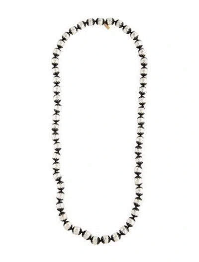 Pre-owned Kate Spade Faux Pearl Beaded Necklace, 31.5" In Black
