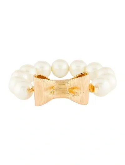 Pre-owned Kate Spade Faux Pearl Bow Bracelet, 6.5" In Multicolor