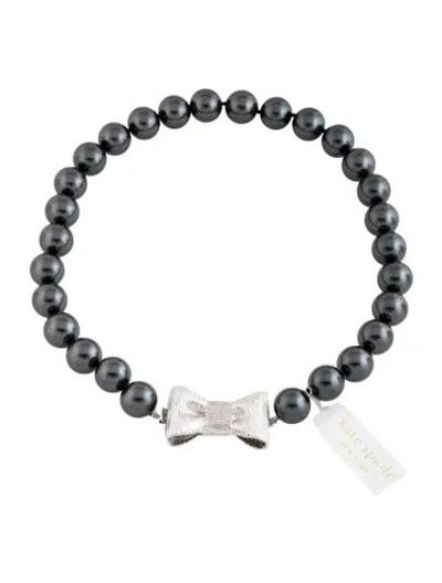 Pre-owned Kate Spade Faux Pearl Bow Collar Necklace, 18" In Black