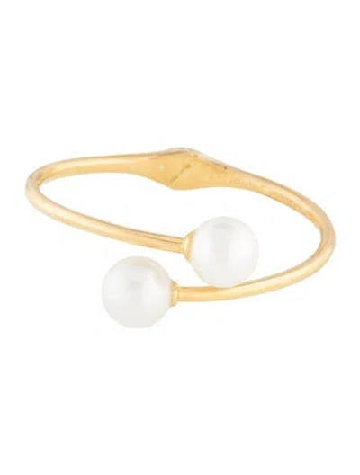 Pre-owned Kate Spade Faux Pearl Dot Hinged Cuff Bracelet, 6.75" In Multi