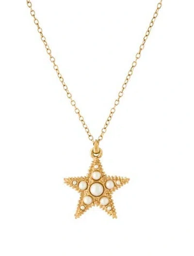 Pre-owned Kate Spade Faux Pearl Starfish Pendant Necklace, 19" In Multi