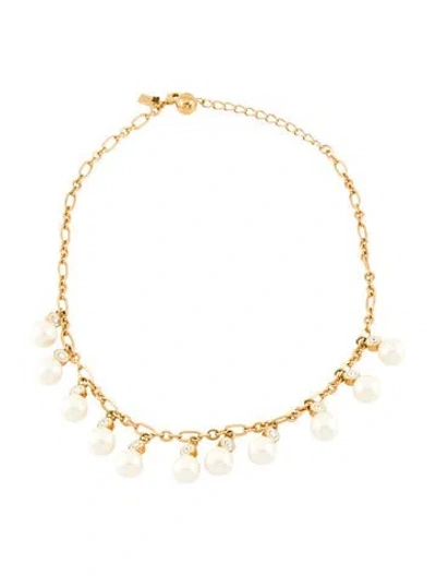 Pre-owned Kate Spade Faux Pearl,enamel & Crystal 'pearly Delight' Collar Necklace, 20" In White