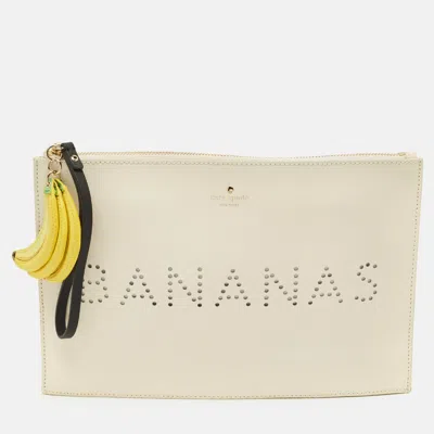 Pre-owned Kate Spade Flights Of Fancy Bananas Off White Leather Wristlet Clutch