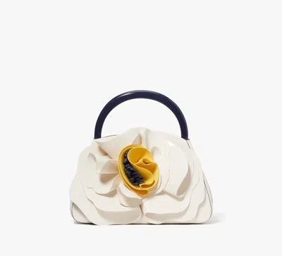 Kate Spade Flora Patent Leather 3d Flower Top-handle Bag In Cream