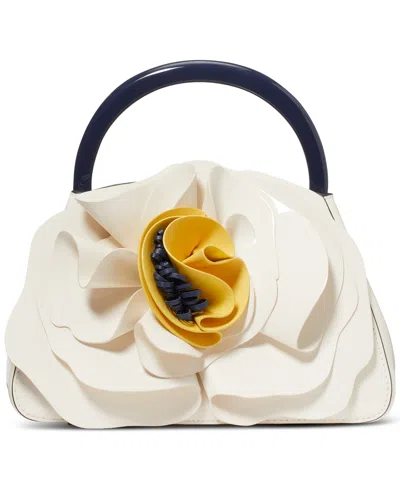 Kate Spade Flora Patent Leather Small 3d Flower Top Handle Handbag In Cream.