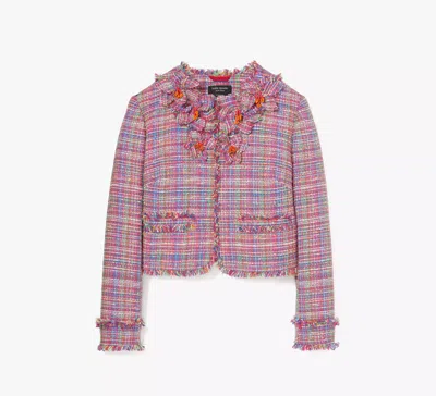 Kate Spade Floral Embellished Tweed Jacket In Multi