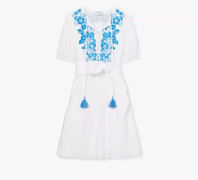 Kate Spade Floral-embroidered Linen Mini Dress In White
