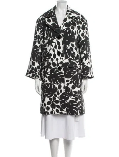 Pre-owned Kate Spade Floral Print Coat In Black/white