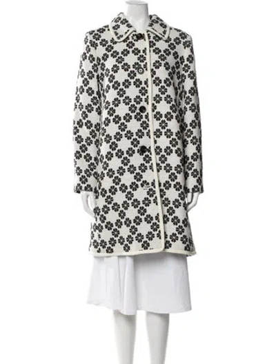 Pre-owned Kate Spade Floral Print Coat In White