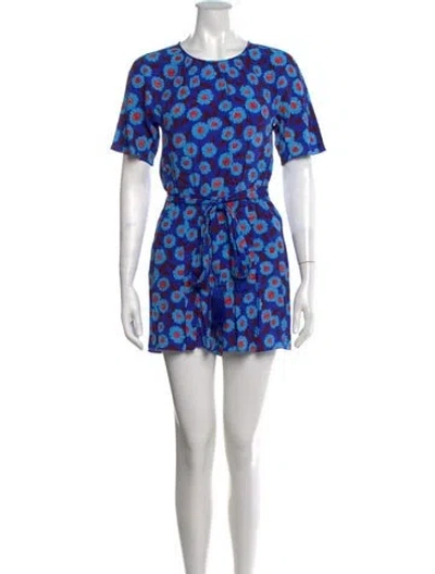 Pre-owned Kate Spade Floral Print Crew Neck Romper In Blue
