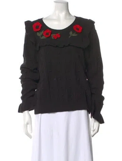Pre-owned Kate Spade Floral Print Crew Neck Sweater In Black