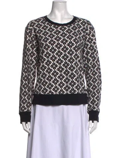 Pre-owned Kate Spade Floral Print Crew Neck Sweater In Black