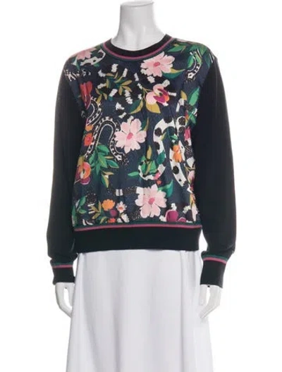 Pre-owned Kate Spade Floral Print Crew Neck Sweater In Green