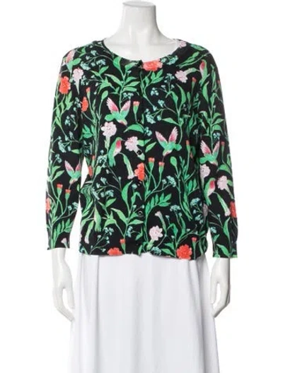 Pre-owned Kate Spade Floral Print Crew Neck Sweater In Green
