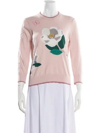Pre-owned Kate Spade Floral Print Crew Neck Sweater In Pink