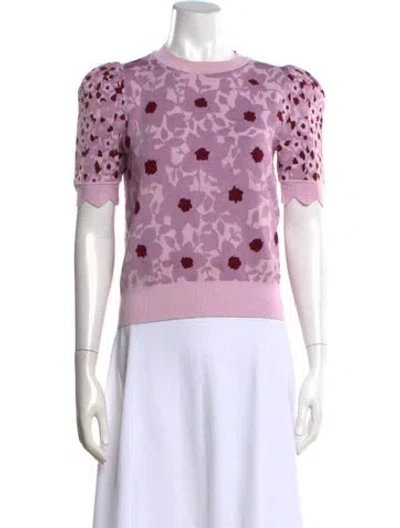 Pre-owned Kate Spade Floral Print Crew Neck Sweater In Purple
