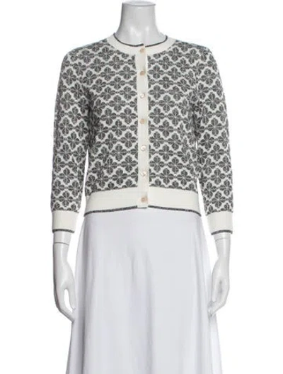Pre-owned Kate Spade Floral Print Crew Neck Sweater In White