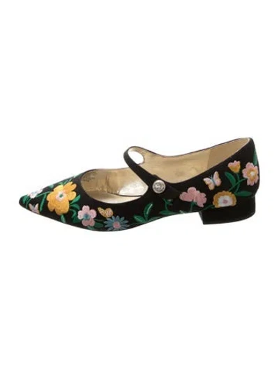Pre-owned Kate Spade Floral Print Embroidered Accent Ballet Flats W/ Tags In Black