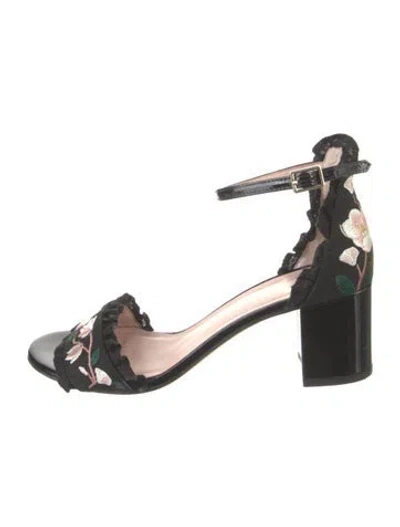 Pre-owned Kate Spade Floral Print Embroidered Accent D'orsay Pumps In Black