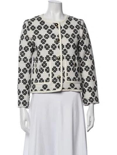 Pre-owned Kate Spade Floral Print Jacket In White