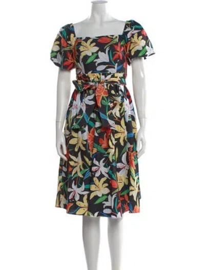 Pre-owned Kate Spade Floral Print Knee-length Dress In Black