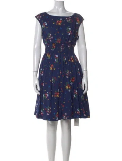 Pre-owned Kate Spade Floral Print Knee-length Dress In Blue