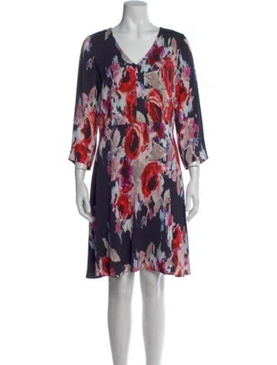 Pre-owned Kate Spade Floral Print Knee-length Dress In Blue