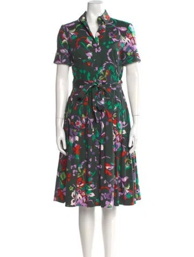 Pre-owned Kate Spade Floral Print Knee-length Dress In Green